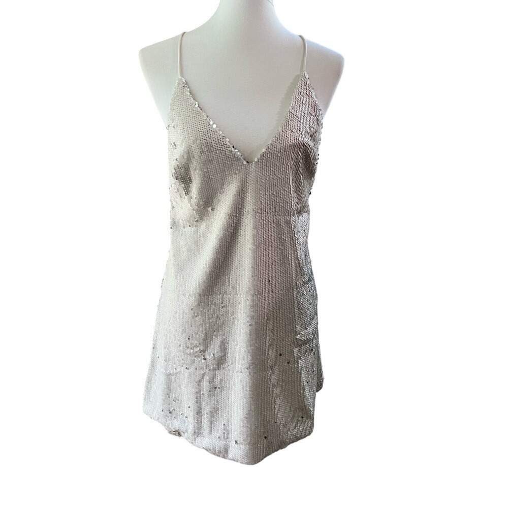 étophe studios Champagne Sequin Mini Slip Dress V-Neck Y-Back Size S
